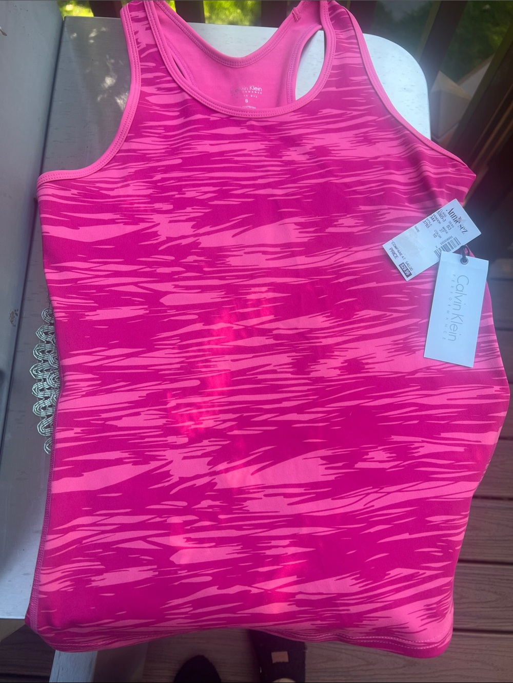 NWT Calvin Klein Pink Patterned Racerback Tank. Small